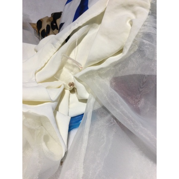 Forever 21 Ivory Tie Front Top Sheer Puff Sleeves Blouse Party Crop size M - Picture 8 of 8